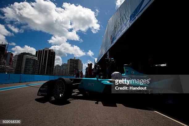 In this handout image supplied by Formula E, Nelson Piquet , NEXTEV TCR FormulaE 001 during the Julius Baer Punta del Este Formula E race at Playa...