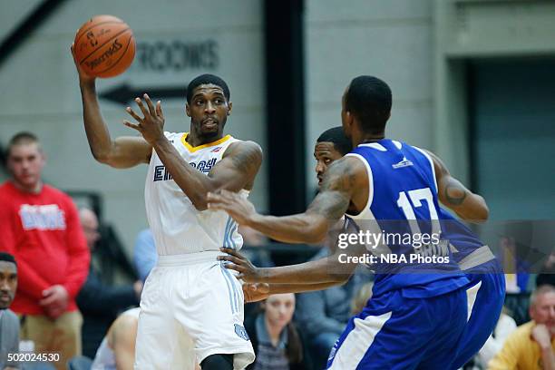 Lazeric Jones of the Iowa Energy looks to pass the ball against Lorenzo Brown of the Grand Rapids Drive during the second half of an NBA D-League...