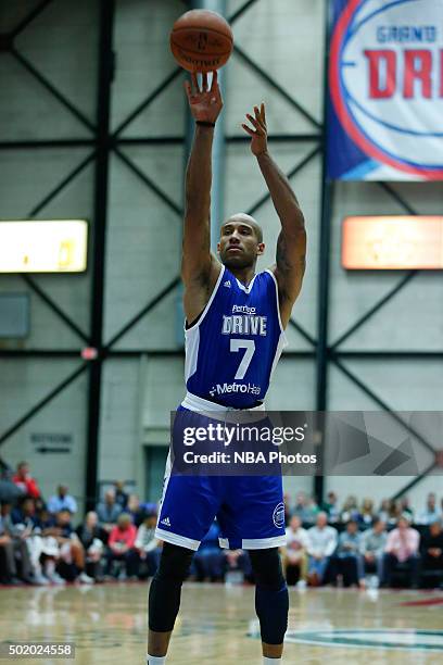 Dahntay Jones of the Grand Rapids Drive shoots a free throw against the Iowa Energy during the second half of an NBA D-League game on December 19,...