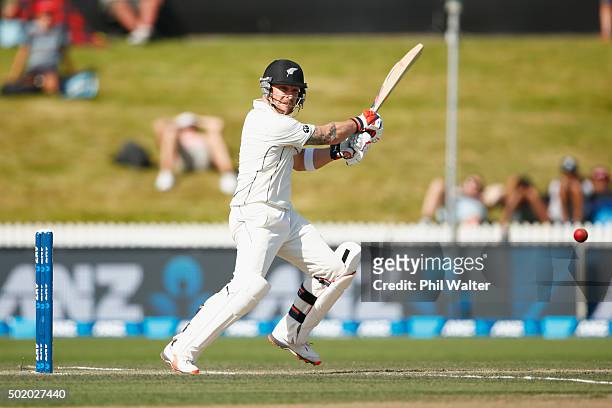 Brendon McCullum of New Zealand bats during day three of the Second Test match between New Zealand and Sri Lanka at Seddon Park on December 20, 2015...