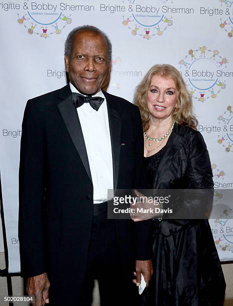 Actors Sidney Poitier and Joanna Shimkus attend the Brigitte and Bobby Sherman Children's Foundation's 6th Annual Christmas Gala and Fundraiser at...