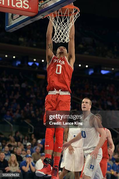 Brekkott Chapman of the Utah Utes goes up for a dunk against the Duke Blue Devils during the Ameritas Insurance Classic at Madison Square Garden on...