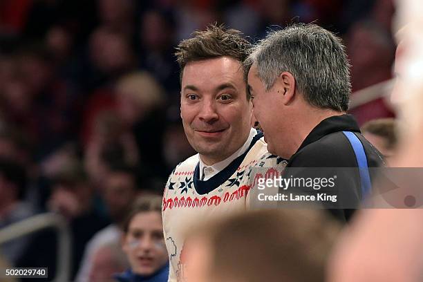 Comedian Jimmy Fallon attends the game between the Utah Utes and the Duke Blue Devils during the Ameritas Insurance Classic at Madison Square Garden...