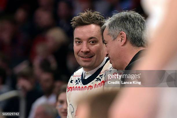 Comedian Jimmy Fallon attends the game between the Utah Utes and the Duke Blue Devils during the Ameritas Insurance Classic at Madison Square Garden...