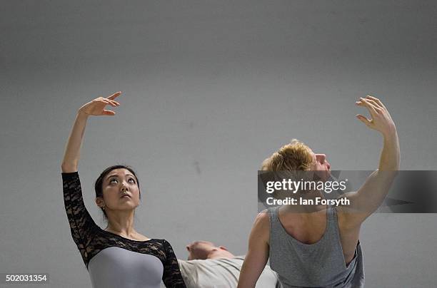 Ballet dancers Ayami Miyata and Sean Bates take part in company class at the headquarters of Northern Ballet ahead of a performance later that...
