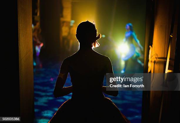 Ballet dancer waits in the wings for her turn to take the stage during a performance of The Nutcracker by Northern Ballet at the Grand Theatre on...