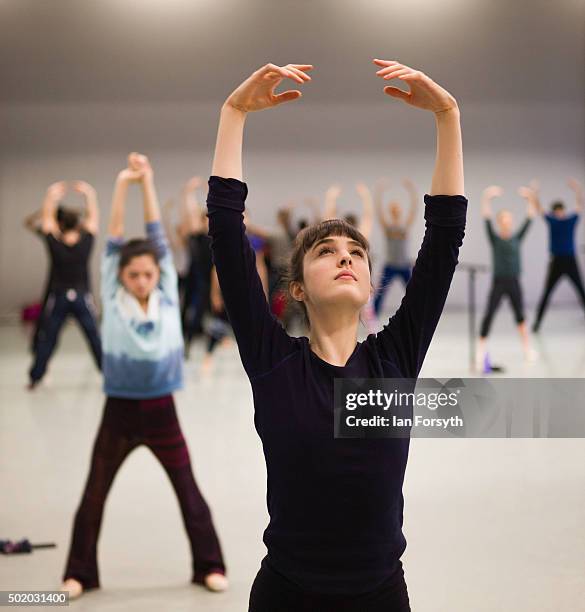 Ballet dancer Kiara Flavin takes part in company class at the headquarters of Northern Ballet ahead of a performance later that evening of The...