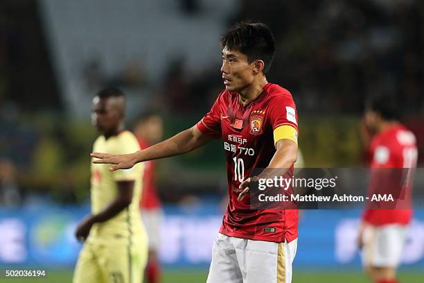 Osaka, Japan, December 13: Zheng Zhi of Guangzhou Evergrande FC during the FIFA Club World Cup quarter final between the Club America and Guangzhou...