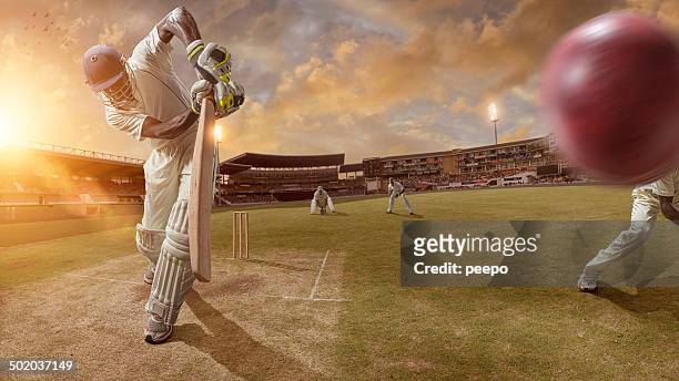 cricket action - cricket ball stockfoto's en -beelden