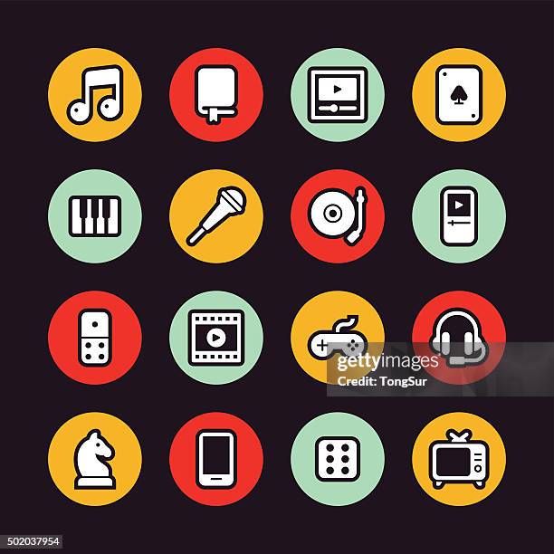 entertainment icons - regular outline - circle - regular stock illustrations