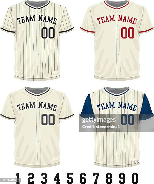 illustrazioni stock, clip art, cartoni animati e icone di tendenza di maglia da baseball vintage - divisa da baseball