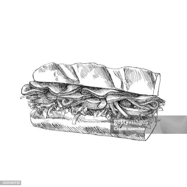 sketch sandwich - sandwich baguette stock illustrations