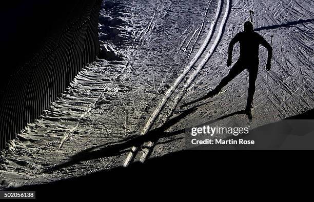 An athlete in action during a training session prior to the IBU Biathlon World Cup on December 4, 2013 in Hochfilzen, Austria.