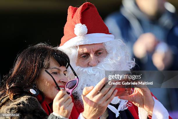 Fan dressed as Santa Claus prior to the Serie A match between ACF Fiorentina and AC Chievo Verona at Stadio Artemio Franchi on December 20, 2015 in...