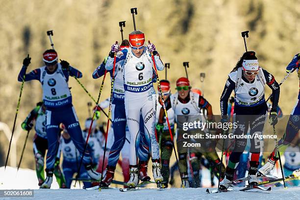 Kaisa Makarainen of Finland takes 1st place during the IBU Biathlon World Cup Men's and Women's Mass Start on December 20, 2015 in Pokljuka, Slovenia.