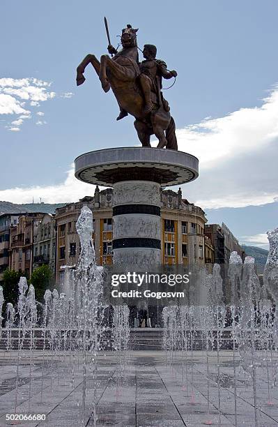 bronze statue of alexander the great - skopje stock pictures, royalty-free photos & images