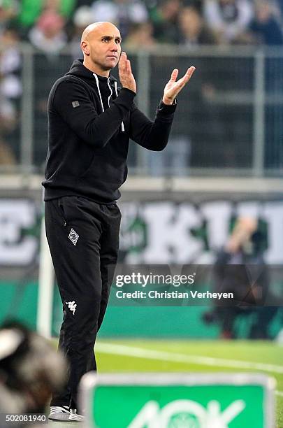 Headcoach Andre Schubert of Borussia Moenchengladbach ahead the DFB-Cup match between Borussia Moenchengladbach and Werder Bremen at Borussia-Park on...