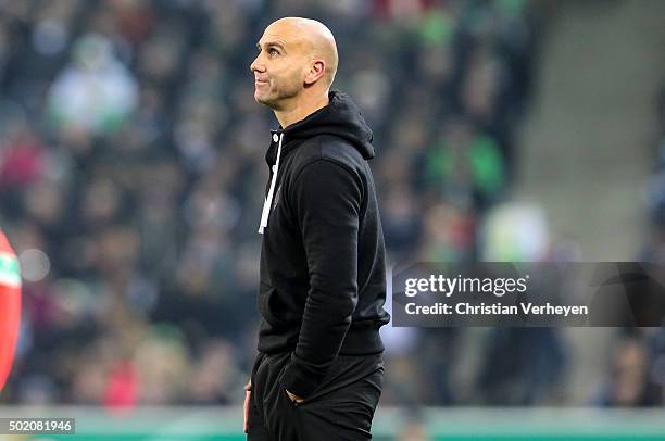 Headcoach Andre Schubert of Borussia Moenchengladbach ahead the DFB-Cup match between Borussia Moenchengladbach and Werder Bremen at Borussia-Park on...