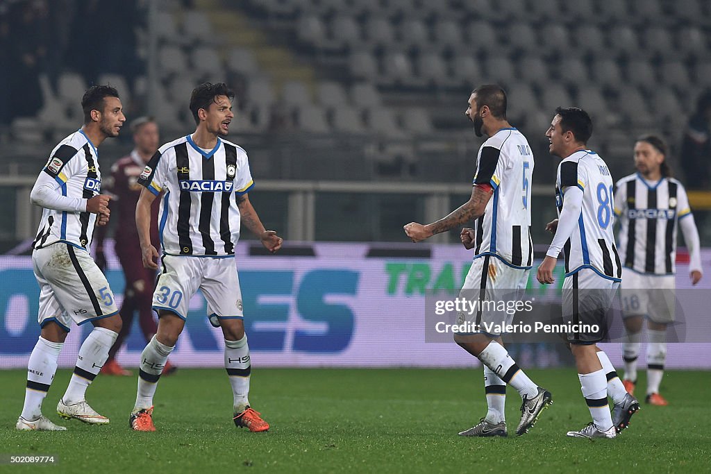 Players of Udinese Calcio celebrate victory at the end of the Serie A Players of Udinese Calcio celebrate victory at the end of the Serie A