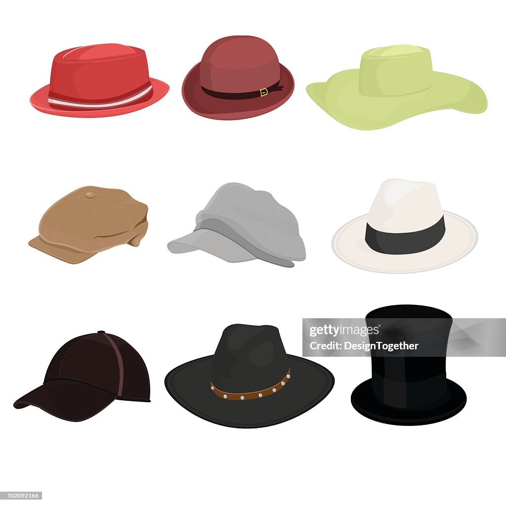 Hat Set Of Nine Isolate On White Background High-Res Vector Graphic ...