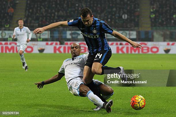 Ivan Perisic of FC Internazionale Milano competes for the ball with Abdoulay Konko of SS Lazio during the Serie A match between FC Internazionale...