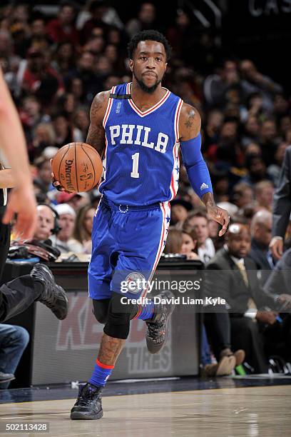 Tony Wroten of the Philadelphia 76ers drives to the basket against the Cleveland Cavaliers during the game on December 20, 2015 at Quicken Loans...