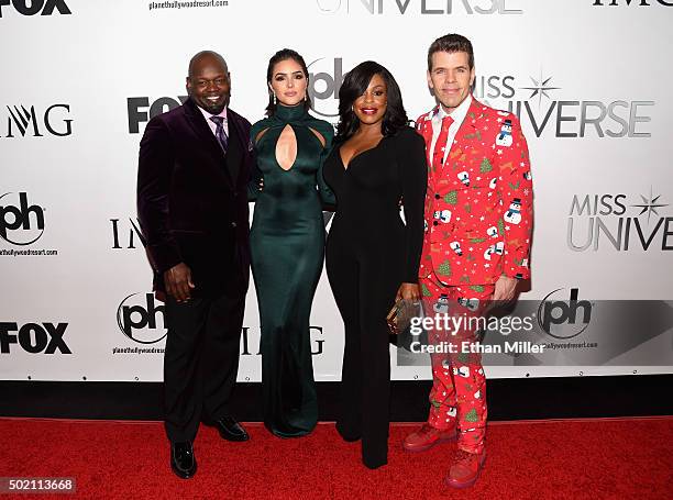 Pageant judges former NFL player Emmitt Smith, Miss Universe 2012 Olivia Culpo, actress Niecy Nash and blogger Perez Hilton attend the 2015 Miss...