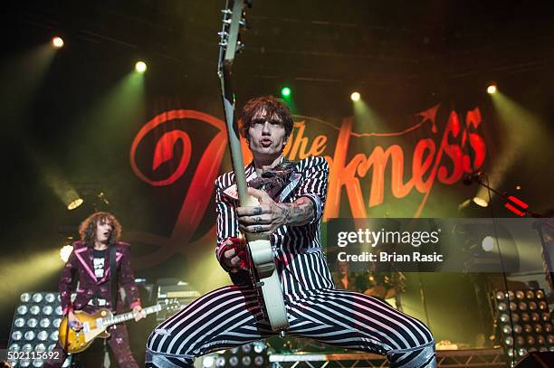Dan Hawkins and Justin Hawkins of The Darkness perform at The Roundhouse on December 20, 2015 in London, England.