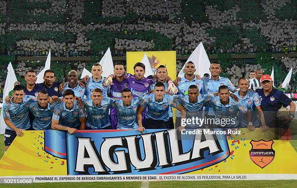 Players of Junior pose for a team photo prior to a second leg final match between Atletico Nacional and Atletico Junior as part of Liga Aguila II...