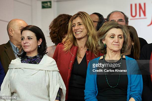 Leader of Spain's Socialist Party and candidate for general elections Pedro Sanchez wife's Begona Fernandez and members of Spain's Socialist Party...
