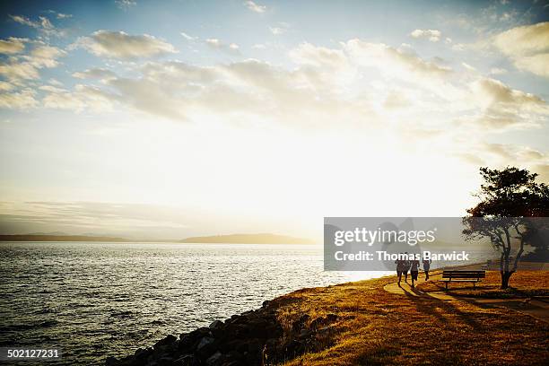 group of women running together through park - seattle sunset stock pictures, royalty-free photos & images