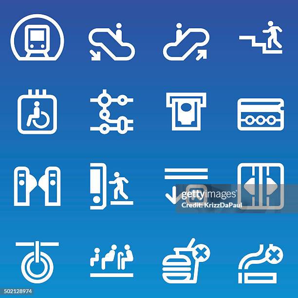 subway icons (white/blue) - paris metro stock illustrations