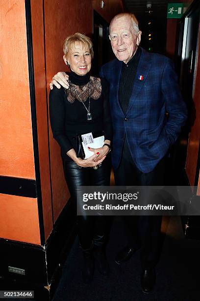 Max von Sydow and his wife Catherine Brelet attend the Laurent Gerra One Man Show at L'Olympia on December 19, 2015 in Paris, France.