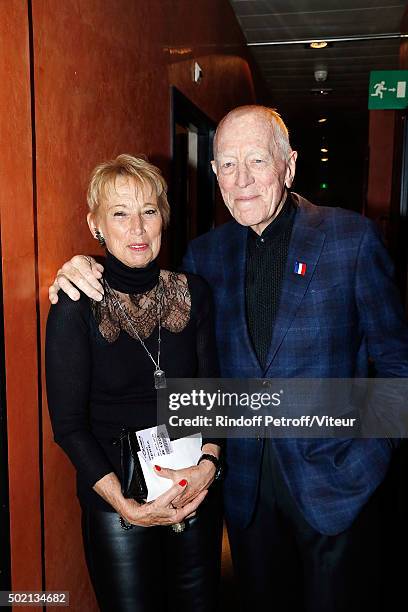 Max von Sydow and his wife Catherine Brelet attend the Laurent Gerra One Man Show at L'Olympia on December 19, 2015 in Paris, France.