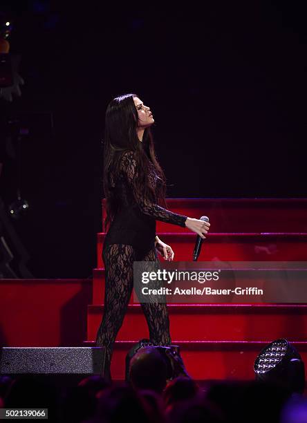 Singer/actress Selena Gomez performs at 102.7 KIIS FM's Jingle Ball 2015 presented by Capital One at Staples Center on December 4, 2015 in Los...