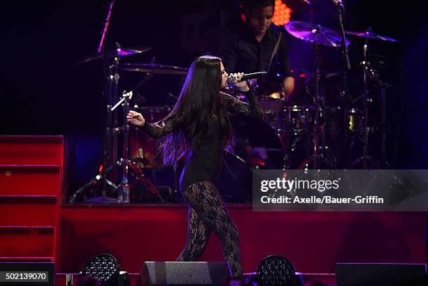 Singer/actress Selena Gomez performs at 102.7 KIIS FM's Jingle Ball 2015 presented by Capital One at Staples Center on December 4, 2015 in Los...