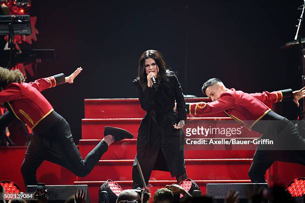 Singer/actress Selena Gomez performs at 102.7 KIIS FM's Jingle Ball 2015 presented by Capital One at Staples Center on December 4, 2015 in Los...