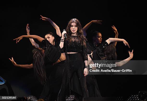 Singer/actress Hailee Steinfeld performs at 102.7 KIIS FM's Jingle Ball 2015 presented by Capital One at Staples Center on December 4, 2015 in Los...