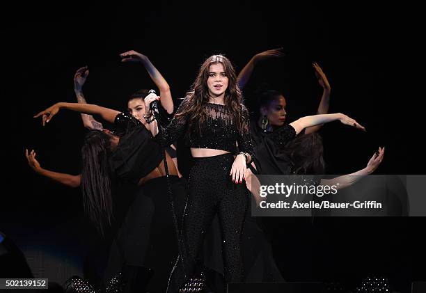 Singer/actress Hailee Steinfeld performs at 102.7 KIIS FM's Jingle Ball 2015 presented by Capital One at Staples Center on December 4, 2015 in Los...