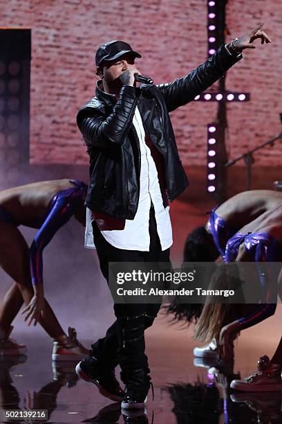 Farruko performs during the Premios Univision Deportes 2015 at Univision Studios on December 20, 2015 in Miami, Florida.