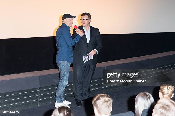 Tomas Erhart and Torsten Koch attend the premiere for the film 'Bruder vor Luder' at Cinedom on December 20, 2015 in Cologne, Germany.