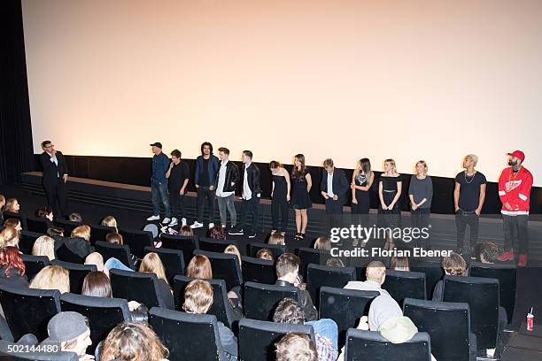 All actors of 'Bruder vor Luder' are seen on stage during the premiere for the film 'Bruder vor Luder' at Cinedom on December 20, 2015 in Cologne,...