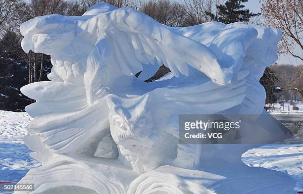 Picture shows the snow sculpture of 28th Harbin Sun Island International Snow Sculpture Art Expo on December 20, 2015 in Harbin, Heilongjiang...
