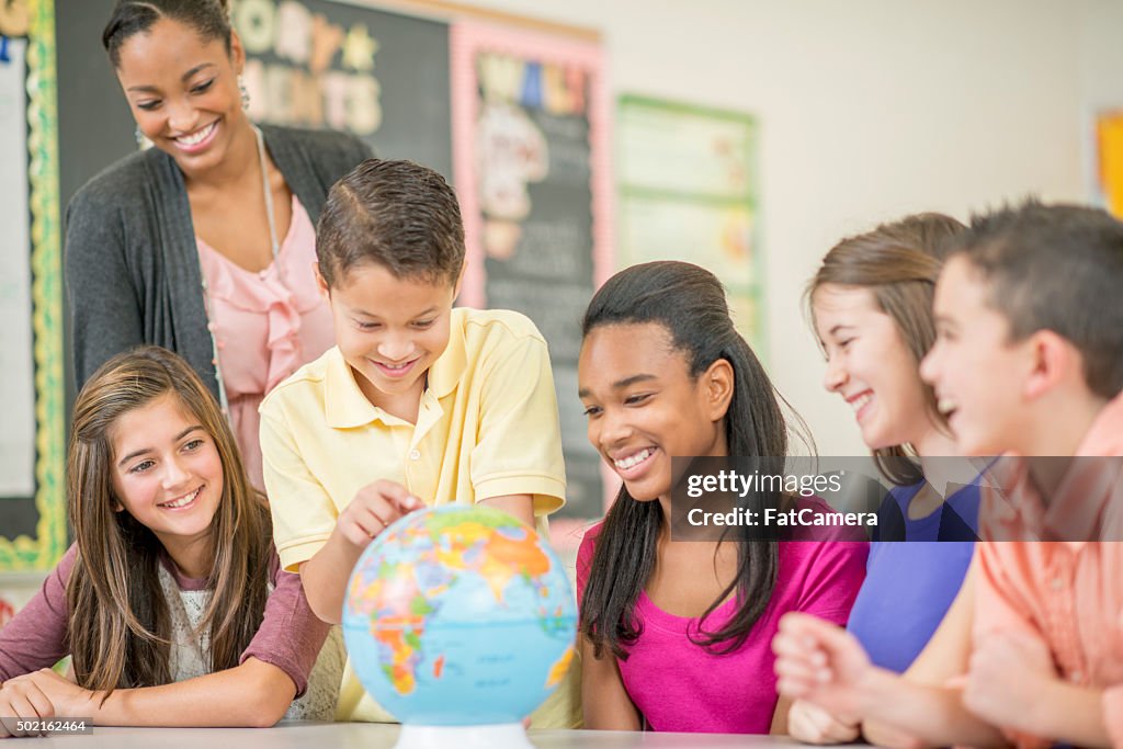 Looking at the Globe in Geography Class