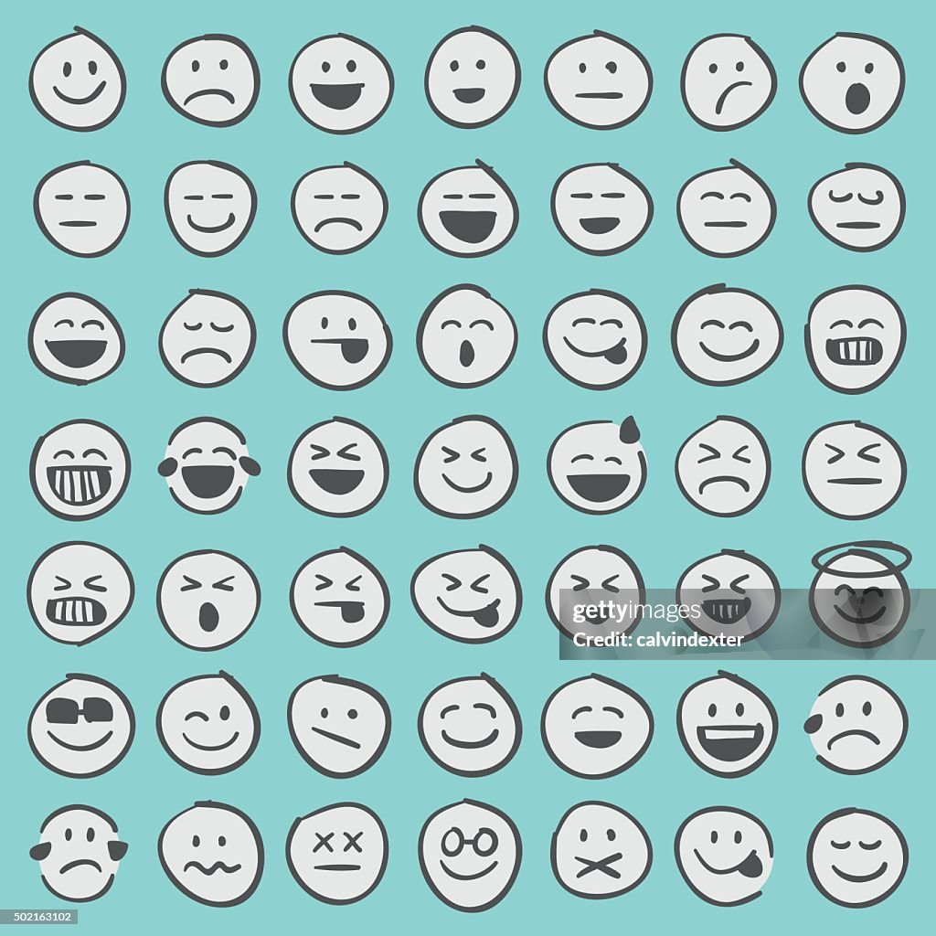 Hand drawn emoji icons set 1
