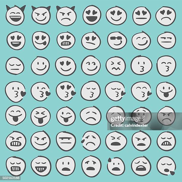 hand drawn emoji icons set 2 - pursed lips stock illustrations