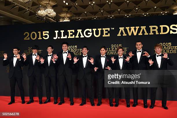 Players of Sanfrecce Hiroshima attend the J. League Awards 2015 on December 21, 2015 in Tokyo, Japan.