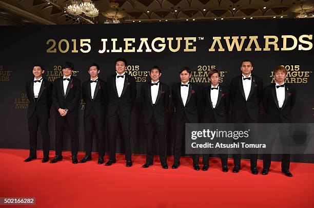 Players of Sanfrecce Hiroshima attend the J. League Awards 2015 on December 21, 2015 in Tokyo, Japan.