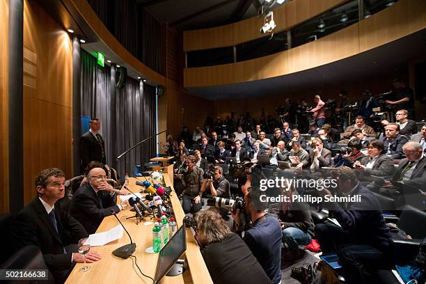 President Joseph S. Blatter attends a press conference as reaction to his banishment for eight years by the FIFA ethics committee at FIFA's former...