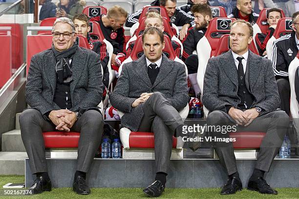 Assistant trainer Hennie Spijkerman of Ajax, coach Frank de Boer of Ajax, assistant trainer Dennis Bergkamp of Ajax during the Dutch Eredivisie match...